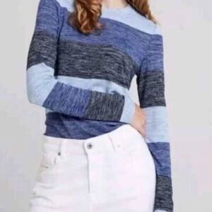 Banana Republic Luxespun Blue Striped Sweater Long Sleeve Crew Size-S EUC